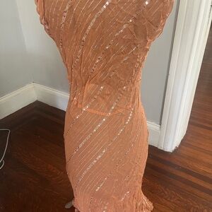 Elegant Orange See through Sequin Dress
